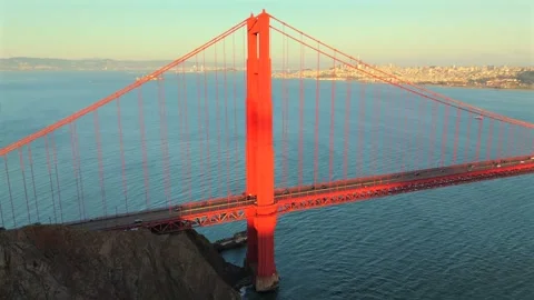 Aerial View Of Golden Gate Bridge Tower In San Francisco With City Skyline Stock Footage 339065080