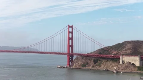 Aerial View of Golden Gate Bridge and Sausalito Coastline in California Drone Stock Footage 340869776