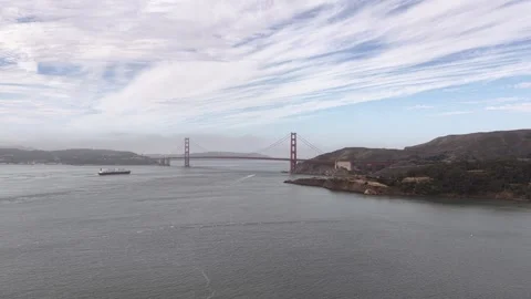 Aerial View of Golden Gate Bridge and Marin Headlands on a Cloudy Day Stock Footage 341837440