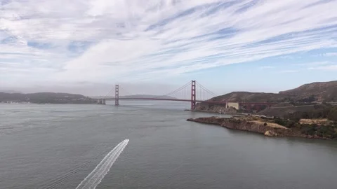 Aerial View of the Golden Gate Bridge from Sausalito on a Cloudy Day – Drone Stock Footage 341837443