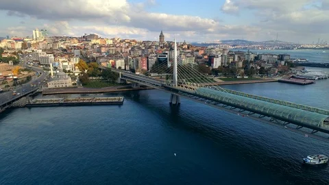 Aerial View Of Golden Horn Bridge Istanbul Stock Footage 97037553