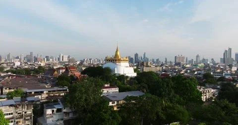 An aerial view of the Golden Mount stands prominently at Saket Temple, The mo Stock Footage 228917656