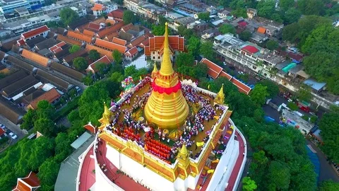 Aerial View at Golden Mount Temple in Bangkok 스톡 동영상 80632537