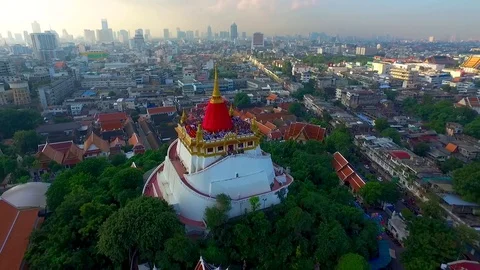 Aerial View at Golden Mount Temple in Bangkok 스톡 동영상 80632611