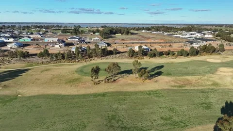 Aerial view of golf course and new residential stage at Yarrawonga Stock Footage 278340273