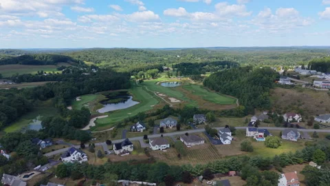 Aerial View of a Golf Course and Suburban Homes in Haverhill, Massachusetts Stock Footage 345713224