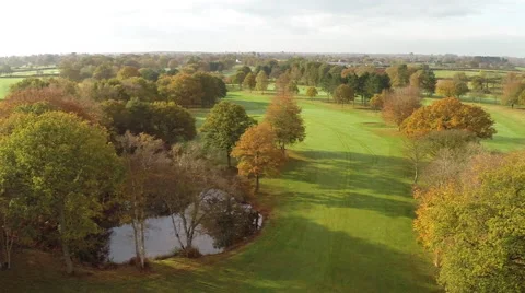 Aerial view Golf course in autumn Stock Footage