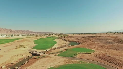 Aerial View of Golf Course Construction Site on Aqaba Shores Jordan Stock-Footage 327653589