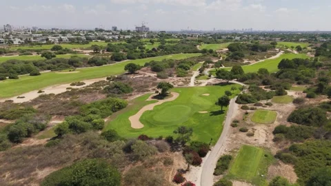 Aerial view of golf course at Dan Caesarea, Israel. Stock Footage 316142578