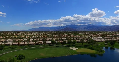 Aerial view of Golf Course with lake in Indio, California, 4k. Stock Footage