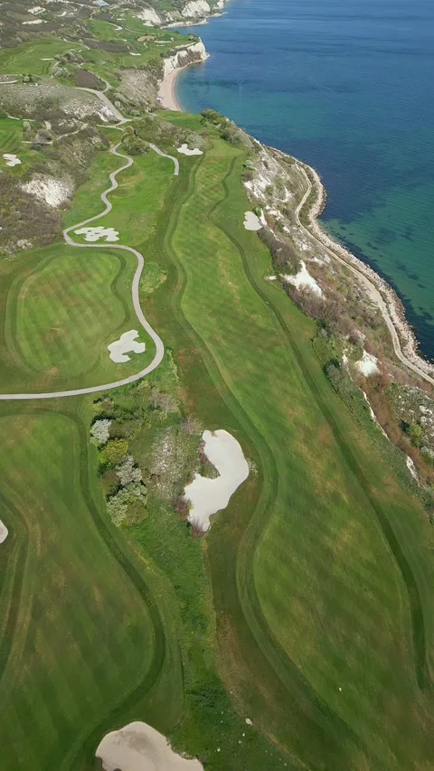 Aerial View of Golf Course by the Ocean Stock-Footage 272143953