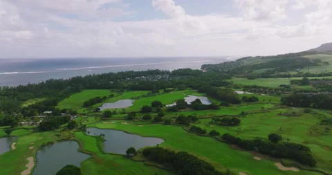 Aerial view of Golf Course with putting green grass and trees. Amazing bird eye Stock-Footage 197413189