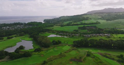 Aerial view of Golf Course with putting green grass and trees. Amazing bird eye Video stock 200023927