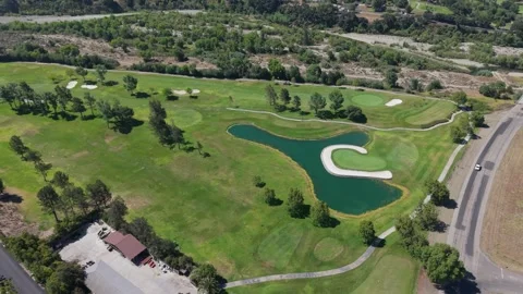 Aerial view of a golf course in Solvang California Stock Footage 336552813