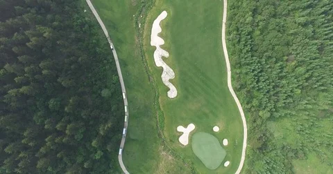 Aerial view of Golf course surrounded by mountains, Shanxi China Stock Footage 70999504