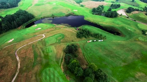 Aerial view of golf fields Stock Footage