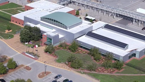Aerial View of Google Data Center in Clarksville, Tennessee - pullback drone Stock Footage 320561554