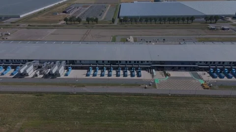 Aerial view of Google data center cooling systems in Middenmeer Netherlands Stock Footage 343839680