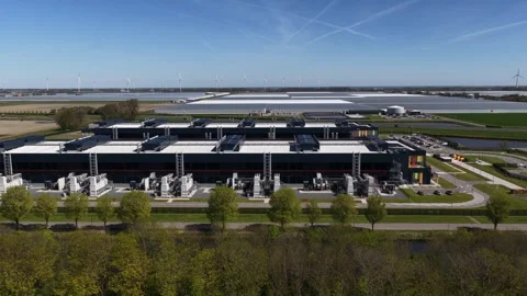 Aerial view of Google data center in Middenmeer Netherlands Видео 347366051