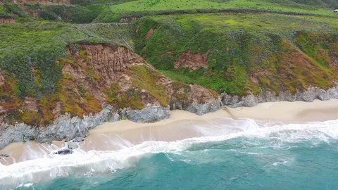 Aerial View of Gorgeous, Empty Beach on Northern California Coast Stock Footage 128821030