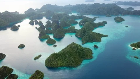 Aerial View of Gorgeous Limestone Islands in Raja Ampat Vidéo 87841953