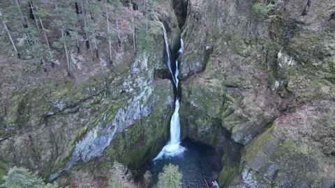 Aerial View of a Gorgeous Waterfall Deep in the Columbia River Gorge Stock Footage 300705441