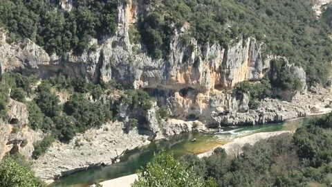 Aerial view of the gorges of the Ardèche river. France Stock Footage 206820643