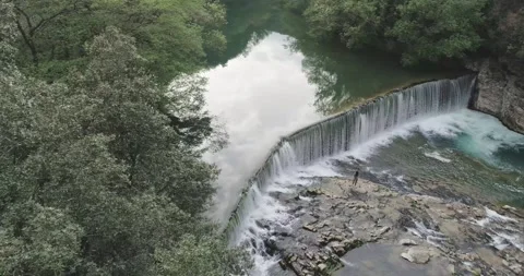 Aerial view of Gorges Cascade de la vis. Aerial climbing and panoramic view Stock Footage 194945395