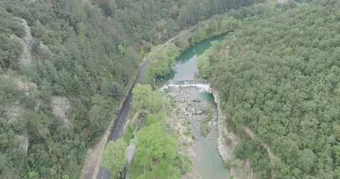 Aerial view of Gorges Cascade de la vis. Aerial climbing and panoramic view Stock Footage 194945543