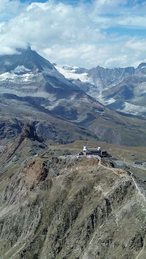 Aerial view of Gornergrat observatory in Zermatt, Switzerland. Stock Footage 337648224