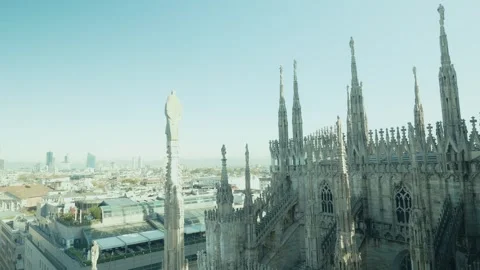 Aerial View of Gothic Architecture Overlooking a Cityscape Stock Footage 327082716