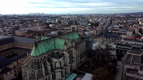 Aerial View Gothic Basilica Of Saint-Denis , Paris, France Stock Footage 327553183