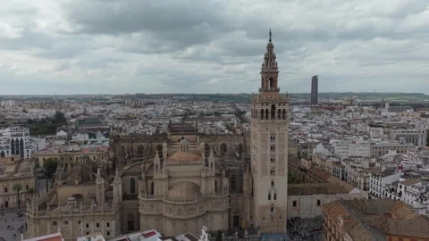 Aerial view of a gothic cathedral and its bell tower 스톡 동영상 343324171