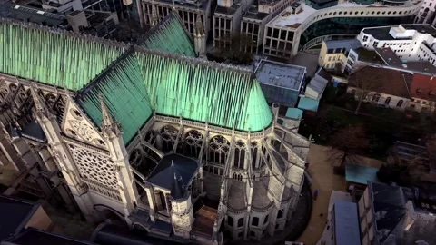 Aerial View Gothic Cathedral Rear Architecture, Saint-Denis, Paris, France Stock Footage 327551759