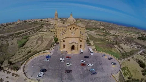 Aerial view Gozo, Malta, Ta Pinu famous basilica. Great holiday in Malta Stock Footage