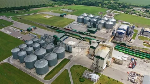 Aerial view of grain elevator Stock Footage 135603926