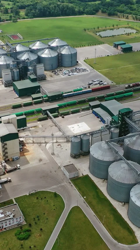Aerial view of grain elevator. Stock Footage 300395442