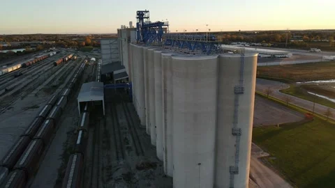 Aerial view of grain elevator at marshaling yard Video stock 163866654
