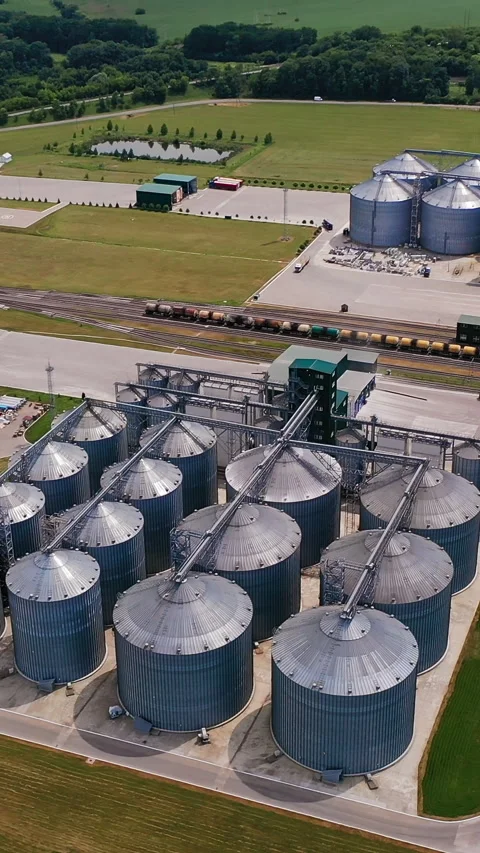 Aerial view of grain elevator storages Stock Footage 309981218