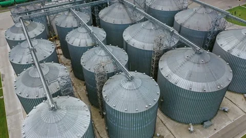 Aerial view of grain elevators Stock Footage 133414695