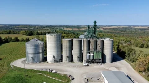 Aerial view of grain silos, Canada Stock Footage 317554123