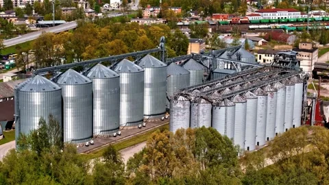Aerial view of grain silos in Riga, Latvia. Stock Footage 340597451