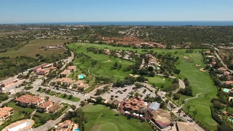 Aerial view of Gramacho and Vale da Pinta, Lagoa, Carvoeiro, Algarve, Portugal Stock Footage 153196673