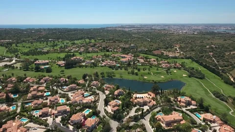 Aerial view of Gramacho and Vale da Pinta, Lagoa, Carvoeiro, Algarve, Portugal Stock Footage 153228806