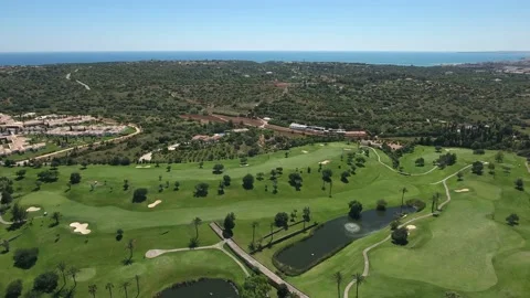 Aerial view of Gramacho and Vale da Pinta, Lagoa, Carvoeiro, Algarve, Portugal Stock Footage 153242787
