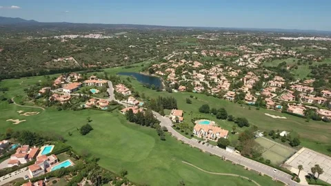 Aerial view of Gramacho and Vale da Pinta, Lagoa, Carvoeiro, Algarve, Portugal Stock Footage 153282707