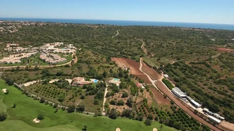 Aerial view of Gramacho and Vale da Pinta, Lagoa, Carvoeiro, Algarve, Portugal Stock Footage 153295015