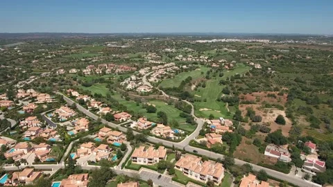 Aerial view of Gramacho and Vale da Pinta, Lagoa, Carvoeiro, Algarve, Portugal Stock Footage 153305331