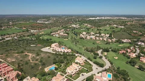 Aerial view of Gramacho and Vale da Pinta, Lagoa, Carvoeiro, Algarve, Portugal Stock Footage 153314585