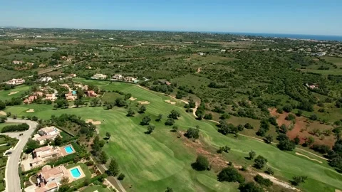 Aerial view of Gramacho and Vale da Pinta, Lagoa, Carvoeiro, Algarve, Portugal Stock Footage 153326967